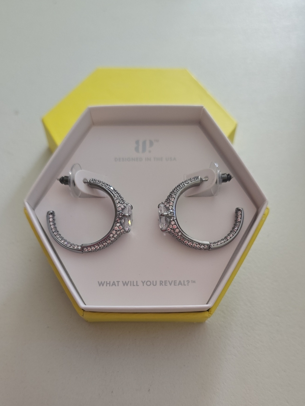 Reveal Silver Crystal Hoop Earrings by Unknown Brand